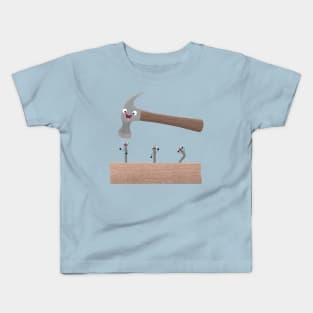 Cute, funny hammer and nails woodwork cartoon illustration Kids T-Shirt